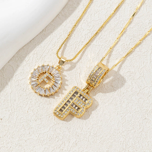 Women's Pendant Necklace Copper Inlaid With Zirconium Plated Real Gold Geometric Letters Pattern Set With Diamonds