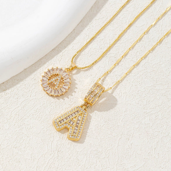 Women's Pendant Necklace Copper Inlaid With Zirconium Plated Real Gold Geometric Letters Pattern Set With Diamonds