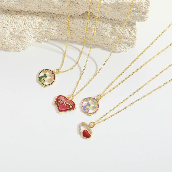 Women's Pendant Necklace Copper Mixed Gemstone Setting Geometric Heart Electroplated