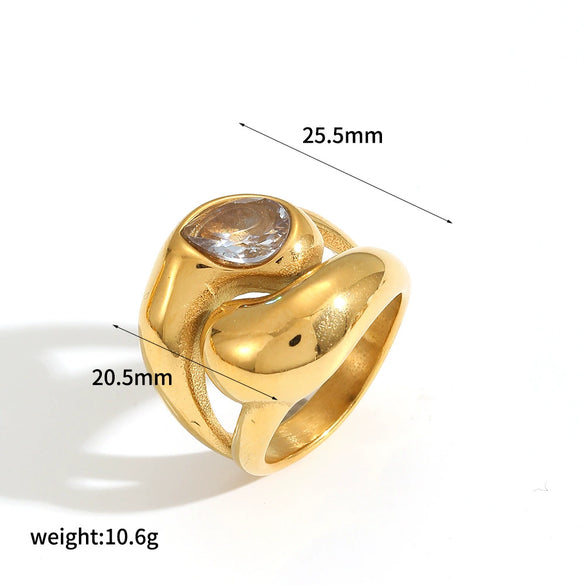 Women's Personality Fashion Titanium Steel Ring With Drop Shaped And Heart Shaped Colored Diamond Jewelry