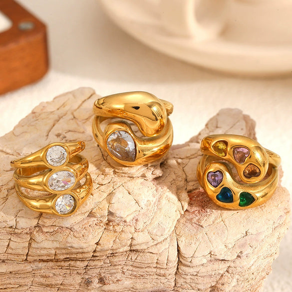 Women's Personality Fashion Titanium Steel Ring With Drop Shaped And Heart Shaped Colored Diamond Jewelry