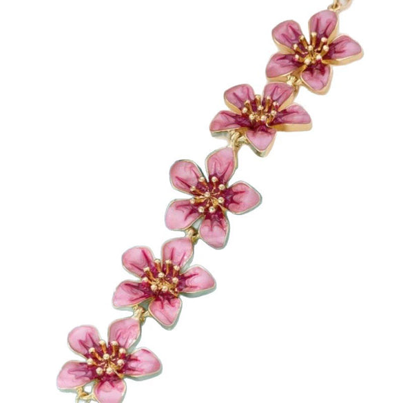 Women's Pink Cherry Blossom Anklet With Oildrop Flower Design Zinc Alloy Ankle Chain For Holiday And Everyday Wear