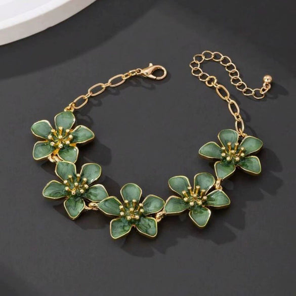 Women's Pink Cherry Blossom Anklet With Oildrop Flower Design Zinc Alloy Ankle Chain For Holiday And Everyday Wear