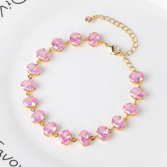 Women's Pink Crystal Candy Style Copper Inlaid Zircon Bracelet