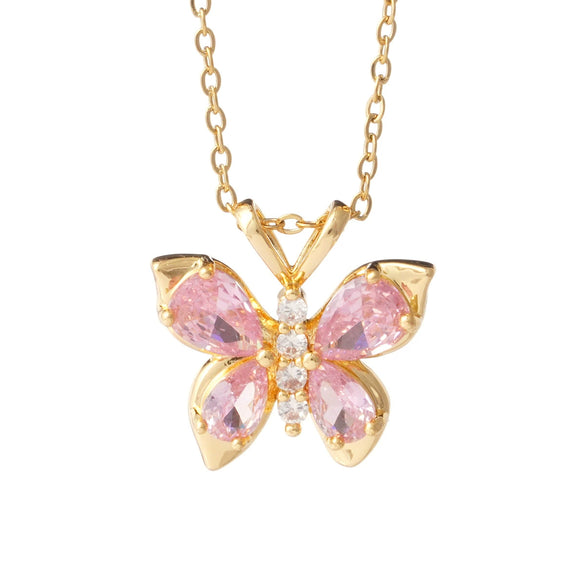 Women's Pink Diamond Butterfly Titanium Steel Clavicle Necklace Mixed Gemstone Inlay Electroplating Geometric Style