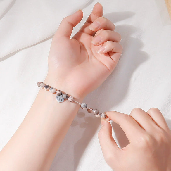 Women's Pink Zebra Polymer Clay U Shape Geometric Bracelet With Electroplated Natural Stone Peach Heart Design Fashion Versatile Jewelry