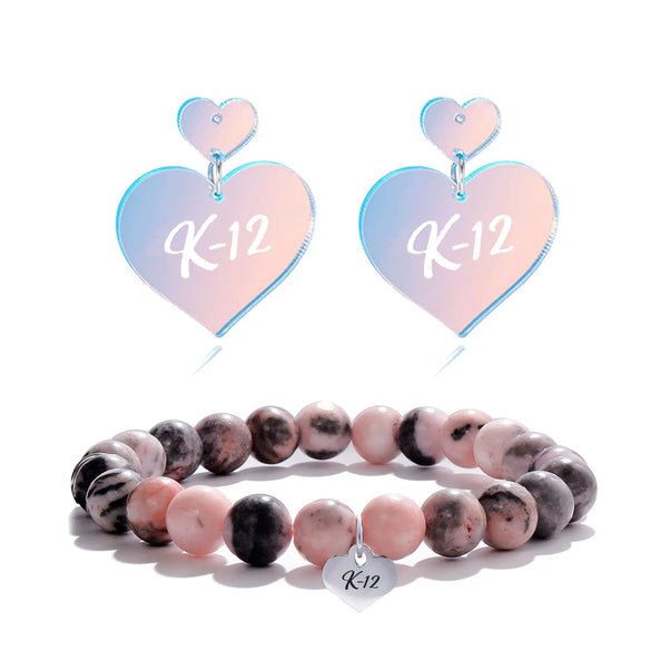 Women's Pink Zebra Polymer Clay U Shape Geometric Bracelet With Electroplated Natural Stone Peach Heart Design Fashion Versatile Jewelry