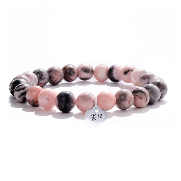 Women's Pink Zebra Polymer Clay U Shape Geometric Bracelet With Electroplated Natural Stone Peach Heart Design Fashion Versatile Jewelry