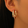 Women's Pink Zircon Geometric Cshaped Copper Earrings Set With Diamonds Retro Fashion Niche Design