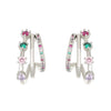 Women's Pink Zircon Geometric Cshaped Copper Earrings Set With Diamonds Retro Fashion Niche Design
