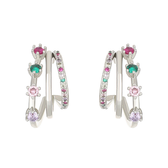 Women's Pink Zircon Geometric Cshaped Copper Earrings Set With Diamonds Retro Fashion Niche Design