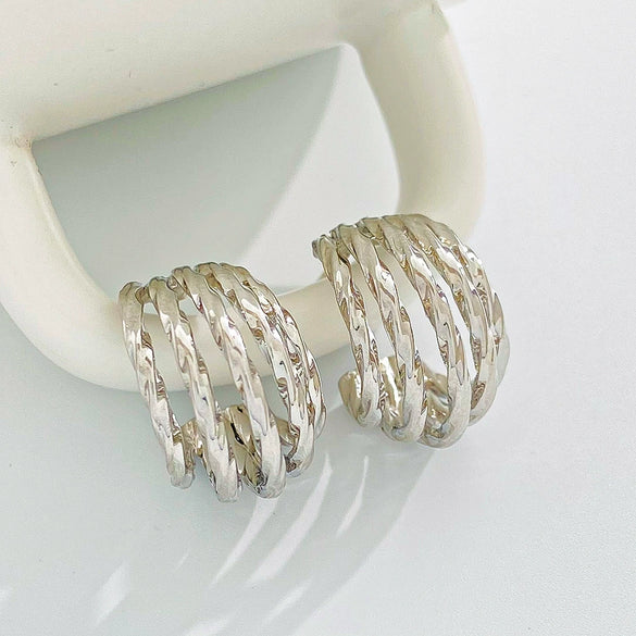 Women's Pink Zircon Geometric Cshaped Copper Earrings Set With Diamonds Retro Fashion Niche Design