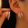 Women's Pink Zircon Geometric Cshaped Copper Earrings Set With Diamonds Retro Fashion Niche Design