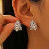 Women's Pink Zircon Geometric Cshaped Copper Earrings Set With Diamonds Retro Fashion Niche Design