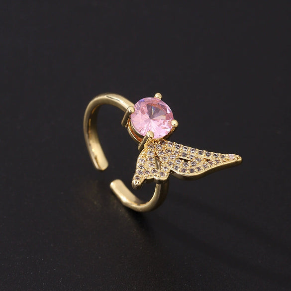 Women's Pink Zircon Open Adjustable Ring Copper Geometric Sweet Style Electroplating Jewelry