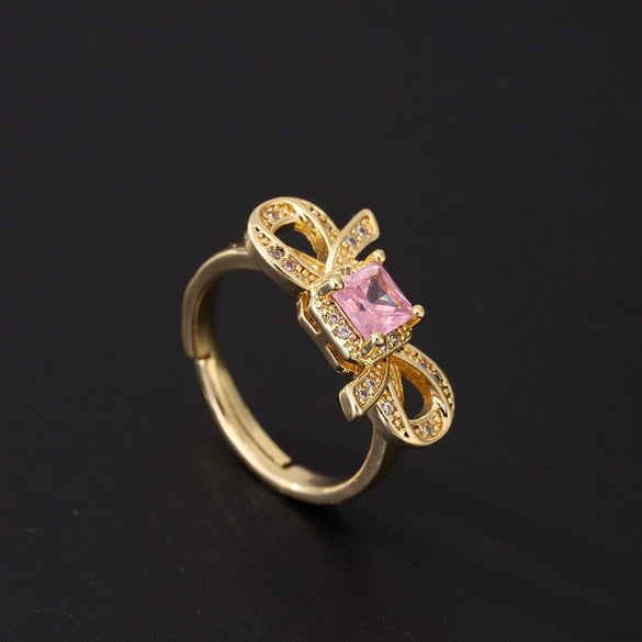 Women's Pink Zircon Open Adjustable Ring Copper Geometric Sweet Style Electroplating Jewelry