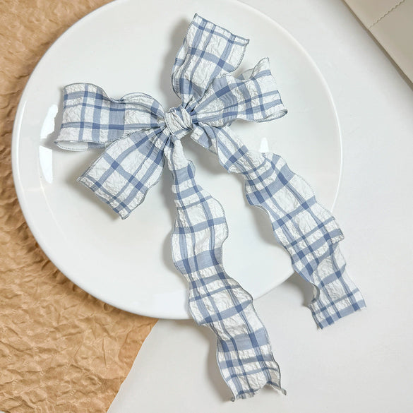 Women's Plaid Bow Cloth Hairpin Purely Handmade Early Spring Accessory