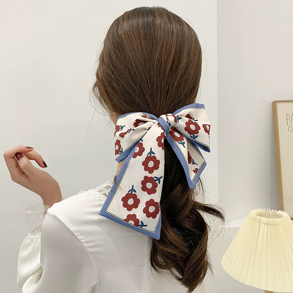 Women's Plaid Cloth Ribbon Ponytail Hair Tie Headband Geometric French Style Silk Scarf Hair Accessory