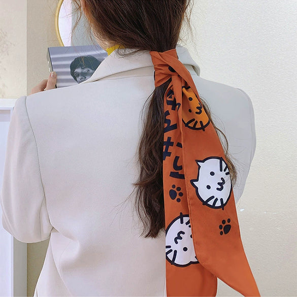 Women's Plaid Cloth Ribbon Ponytail Hair Tie Headband Geometric French Style Silk Scarf Hair Accessory