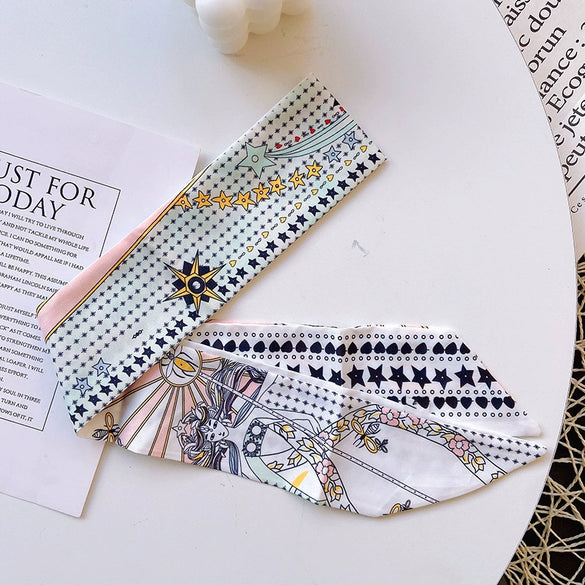 Women's Plaid Cloth Ribbon Ponytail Hair Tie Headband Geometric French Style Silk Scarf Hair Accessory