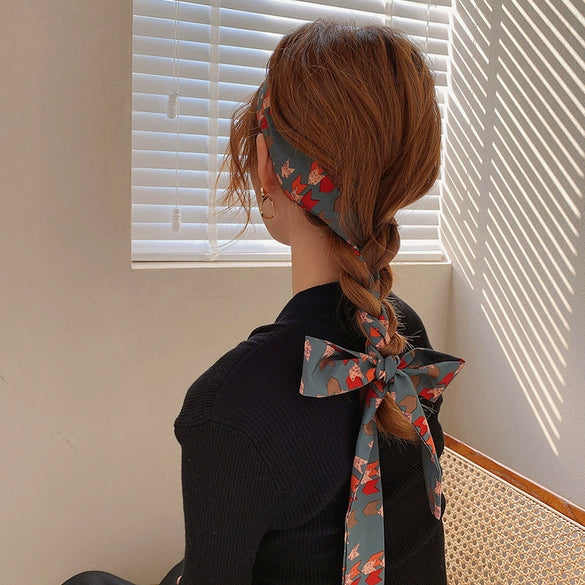 Women's Plaid Cloth Ribbon Ponytail Hair Tie Headband Geometric French Style Silk Scarf Hair Accessory