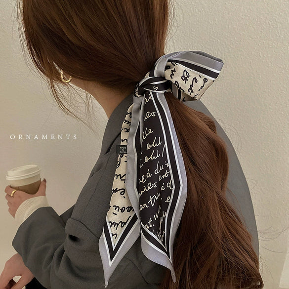 Women's Plaid Cloth Ribbon Ponytail Hair Tie Headband Geometric French Style Silk Scarf Hair Accessory