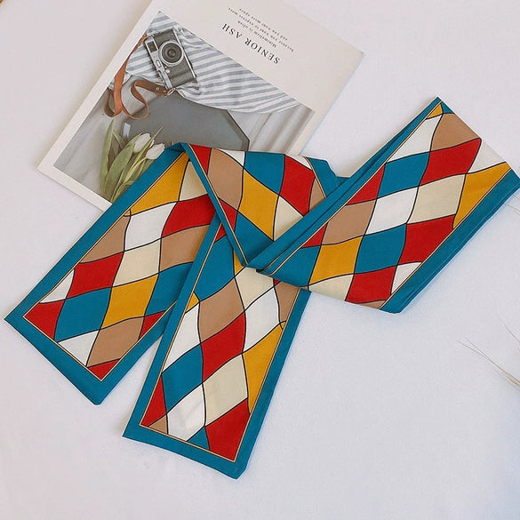 Women's Plaid Cloth Ribbon Ponytail Hair Tie Headband Geometric French Style Silk Scarf Hair Accessory