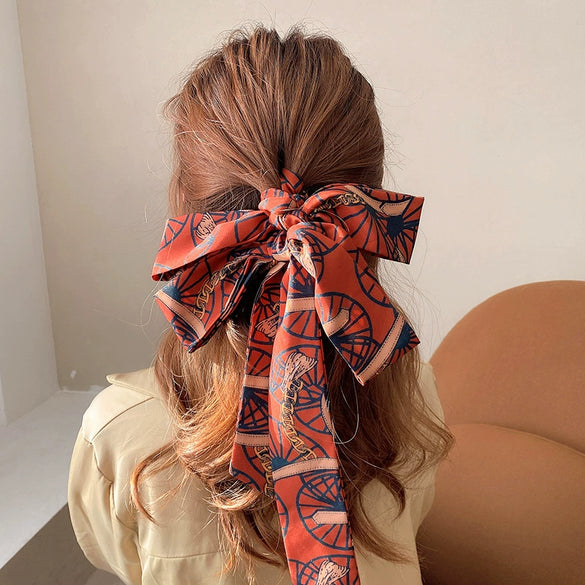 Women's Plaid Cloth Ribbon Ponytail Hair Tie Headband Geometric French Style Silk Scarf Hair Accessory