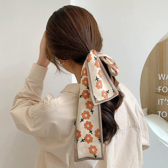 Women's Plaid Cloth Ribbon Ponytail Hair Tie Headband Geometric French Style Silk Scarf Hair Accessory