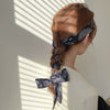 Women's Plaid Cloth Ribbon Ponytail Hair Tie Headband Geometric French Style Silk Scarf Hair Accessory