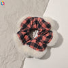 Women's Plaid Velvet And Polyurethane Scrunchie With Plush Trim Handmade Ponytail Hair Tie Accessory