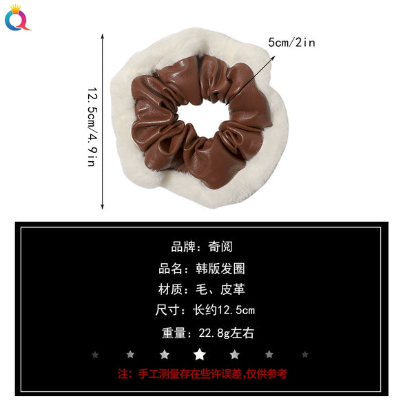 Women's Plaid Velvet And Polyurethane Scrunchie With Plush Trim Handmade Ponytail Hair Tie Accessory