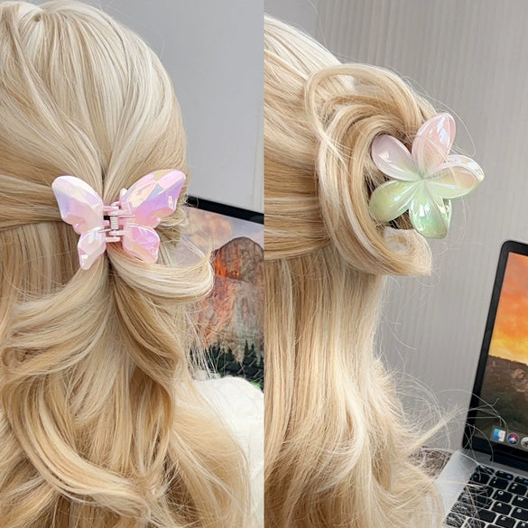 Women's Plastic And Resin Hair Clip With Butterfly And Egg Flower Design And Uv Plating