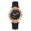 Women's Plastic Case Imitation Leather Belt Round Dial Quartz Watch With Frosted Belt And Silver Powder Diamond Design