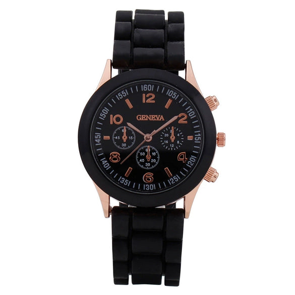 Women's Plastic Case Silicone Strap Round Dial Quartz Watch