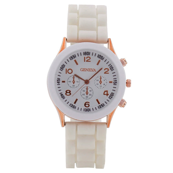 Women's Plastic Case Silicone Strap Round Dial Quartz Watch