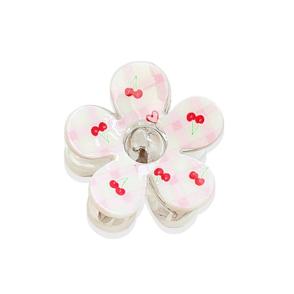 Women's Plastic Handmade Fresh Flower Hair Accessories Plaid Cherry Hairpin And Shark Clip