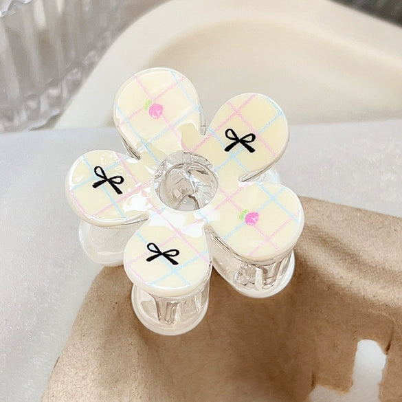 Women's Plastic Handmade Fresh Flower Hair Accessories Plaid Cherry Hairpin And Shark Clip