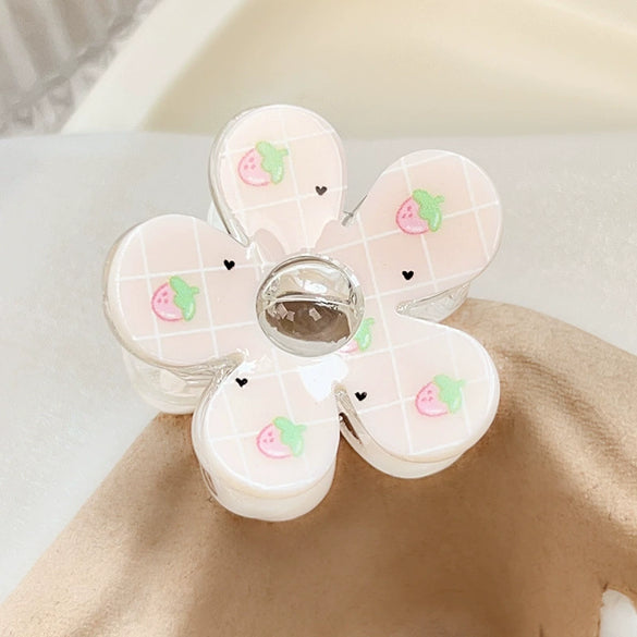 Women's Plastic Handmade Fresh Flower Hair Accessories Plaid Cherry Hairpin And Shark Clip