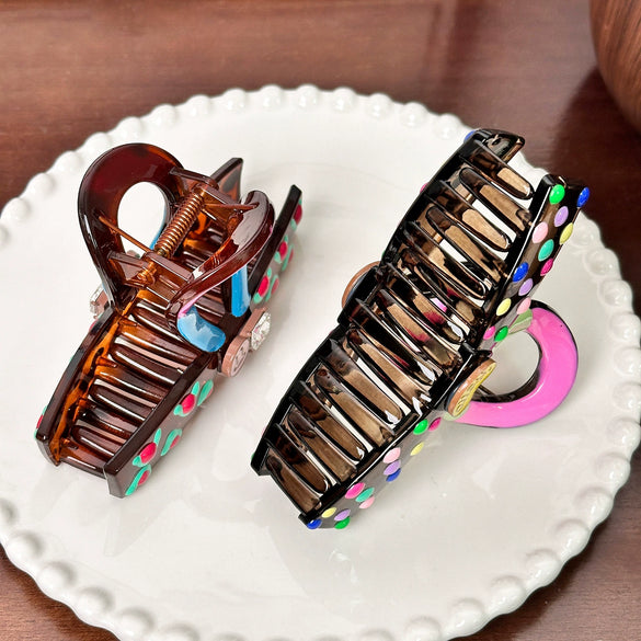 Women's Plastic Resin Color Wave Dot Handmade Highend Hair Shark Clip Hair Accessories
