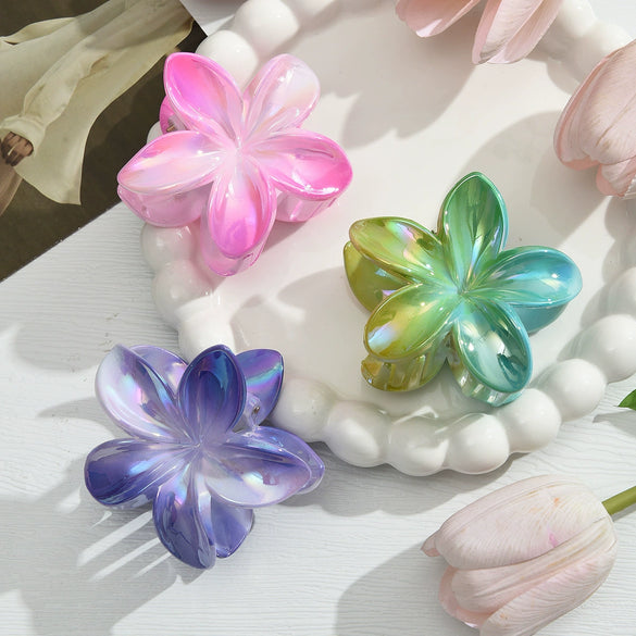 Women's Plastic Resin Flower Grab Clip Hair Accessories With Electroplating Highend Style