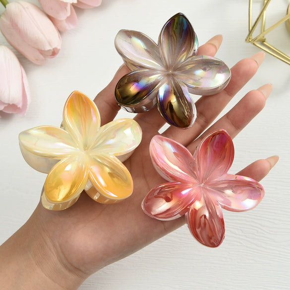 Women's Plastic Resin Flower Grab Clip Hair Accessories With Electroplating Highend Style