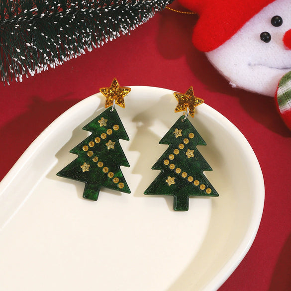 Women's Plastic Resin Geometric Flower Christmas Tree Earrings With Electroplating