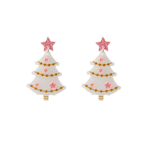 Women's Plastic Resin Geometric Flower Christmas Tree Earrings With Electroplating