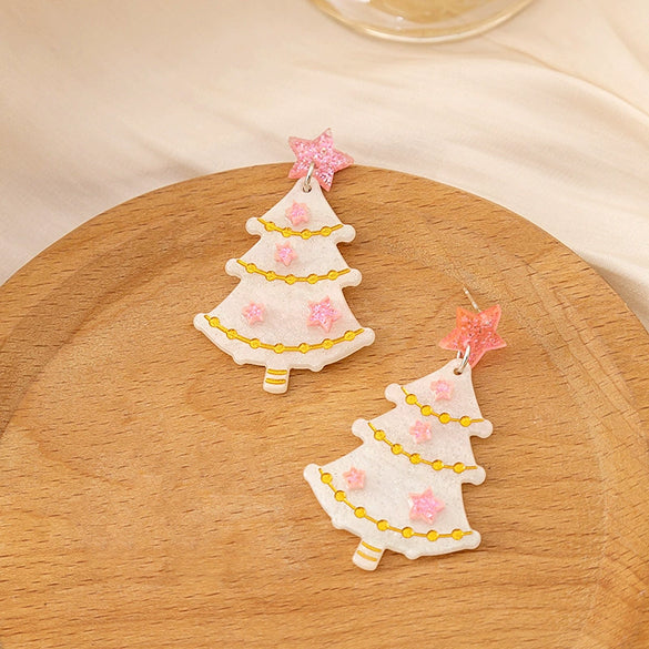 Women's Plastic Resin Geometric Flower Christmas Tree Earrings With Electroplating