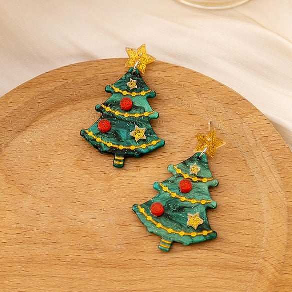 Women's Plastic Resin Geometric Flower Christmas Tree Earrings With Electroplating