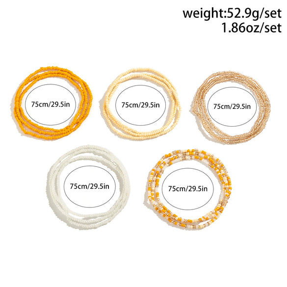 Women's Plastic Resin Geometric Handmade Rice Beads Elastic Beaded Waist Chain Jewelry