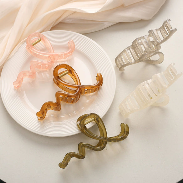 Women's Plastic Resin Geometric Wave Line Baking Paint Hair Clip