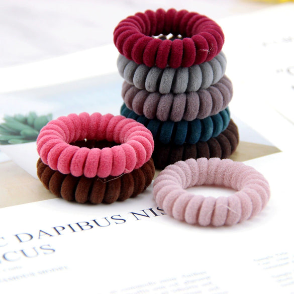 Women's Plastic Resin Hair Accessories Flocking Telephone Line Wave Hair Ring Hair Rope