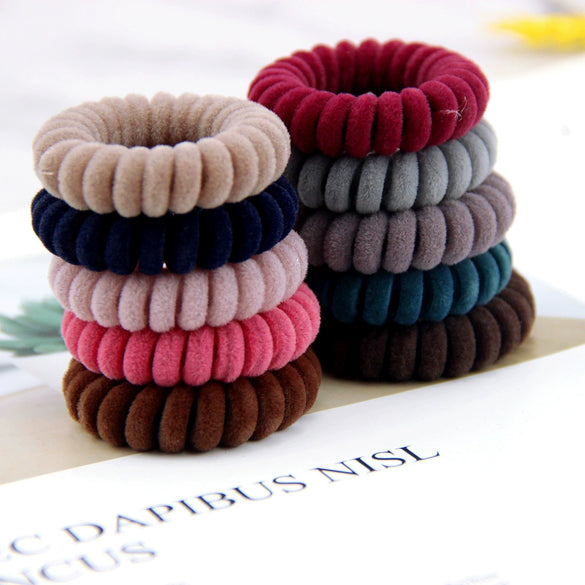 Women's Plastic Resin Hair Accessories Flocking Telephone Line Wave Hair Ring Hair Rope